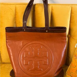 Tory Burch Brown and Dark Brown Leather Tote